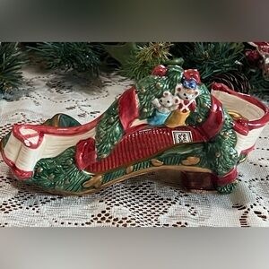 Vintage 1993 Fitz & Floyd Christmas Holiday Trinket Dish Shoe Not Even A Mouse